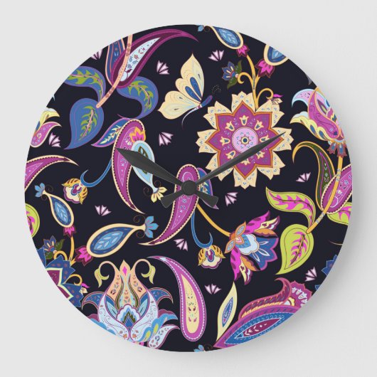 India Paisley Naadloos Bloemen Ornament Grote Klok (Voorkant)