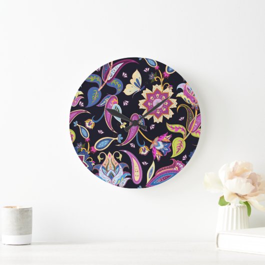 India Paisley Naadloos Bloemen Ornament Grote Klok (Huis)