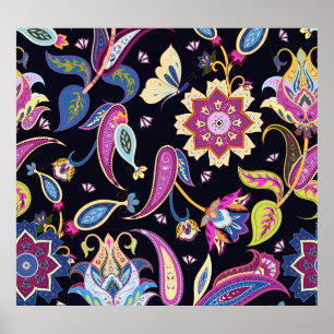 India Paisley Naadloos Bloemen Ornament Poster