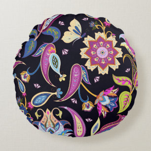 India Paisley Naadloos Bloemen Ornament Rond Kussen