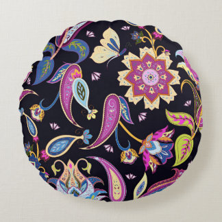 India Paisley Naadloos Bloemen Ornament Rond Kussen