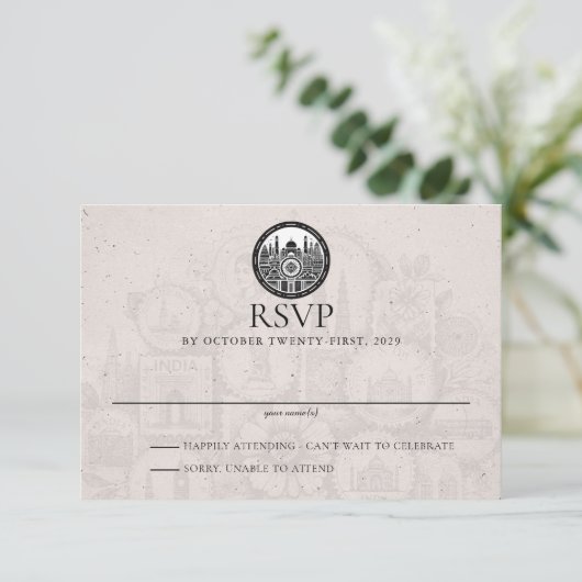 India Passport Wedding RSVP Kaartje (Staand voorkant)