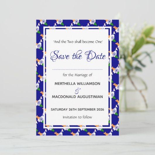 INDIA Patriotic Wedding Special Celebration BLUE Save The Date (Staand voorkant)