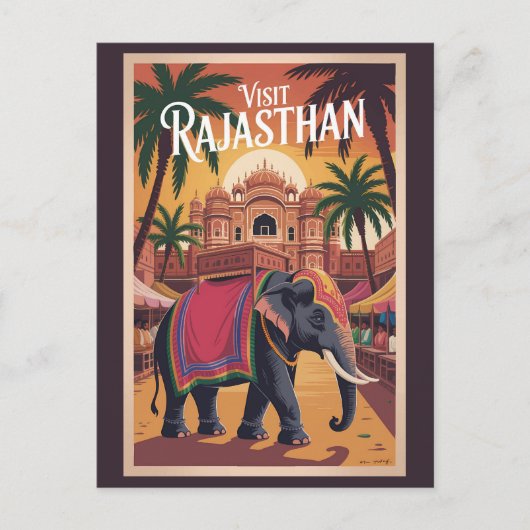 India Rajasthan Illustration Travel Art Vintage Briefkaart (Voorkant)