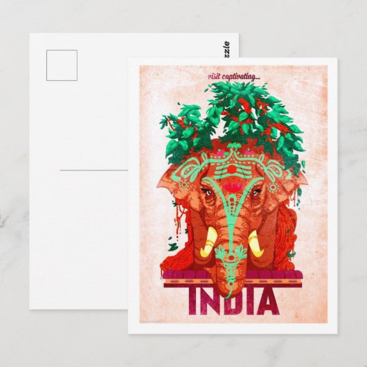 India, rode olifant, oud briefkaart (Voorkant / Achterkant)