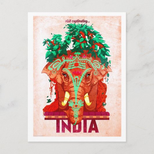 India, rode olifant, oud briefkaart (Voorkant)