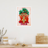 India, rode olifant, vintage reisposter poster (Keuken)