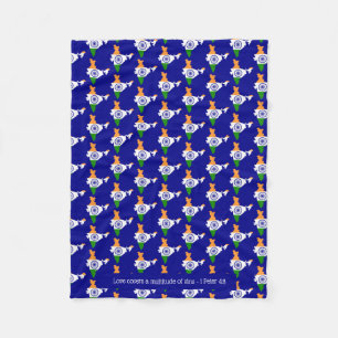 INDIA-scripts Christelijk LOVE HOESJES blauw Fleece Deken