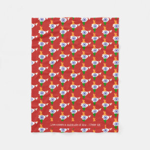 INDIA-scripts Christelijk LOVE HOESJES Red Fleece Deken