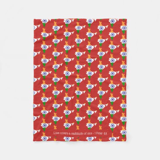 INDIA-scripts Christelijk LOVE HOESJES Red Fleece Deken (Voorkant)