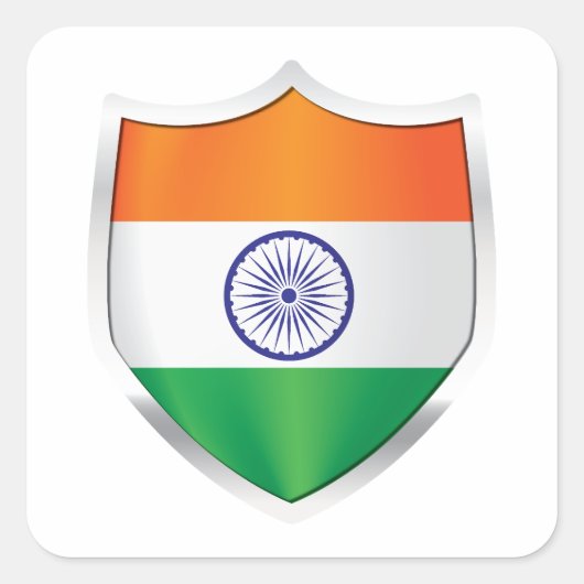 India Silver Shield Flag Vierkante Sticker (Voorkant)
