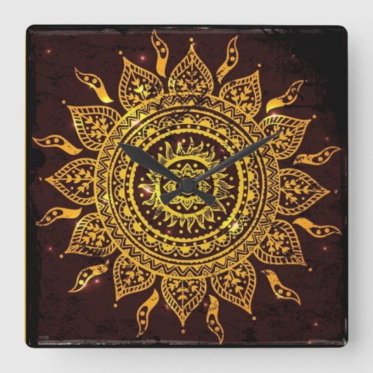 India Solar Motif Sun God Vierkante Klok (Voorkant)
