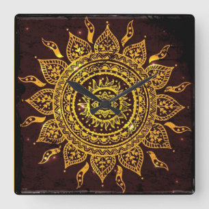 India Solar Motif Sun God Vierkante Klok