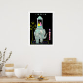 India, stel rijdend op blauwe olifant, schilderij poster (Keuken)