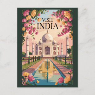 India Taj Mahal Illustratie Reis Kunst Vintage Briefkaart