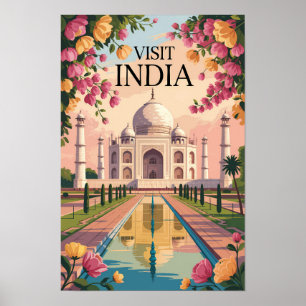 India Taj Mahal Illustratie Reis Kunst Vintage Poster