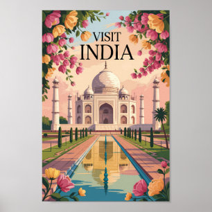 India Taj Mahal Illustratie Reis Kunst Vintage Poster