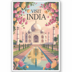 India Taj Mahal Illustratie Reis Kunst Vintage Sticker