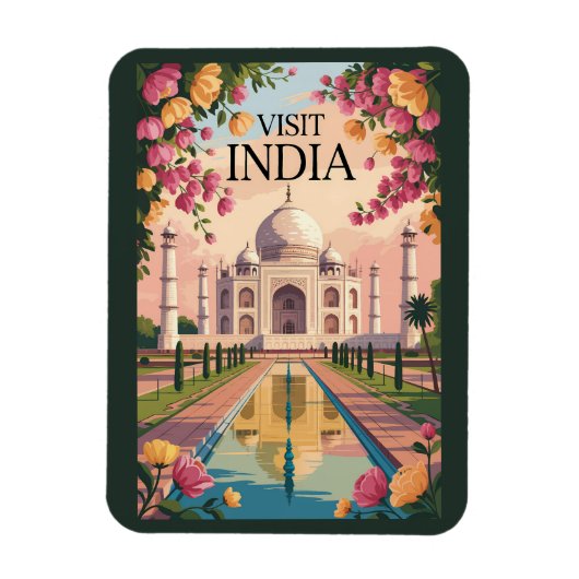 India Taj Mahal Illustration Travel Art Vintage Magneet (Verticaal)