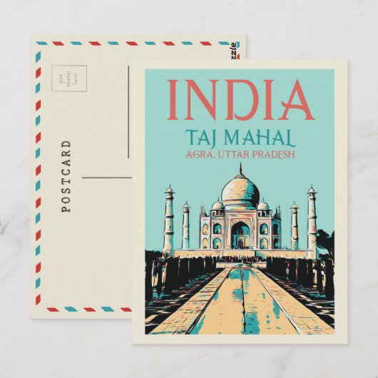 India Taj Mahal in het Briefkaart van Uttar Prades (Voorkant / Achterkant)