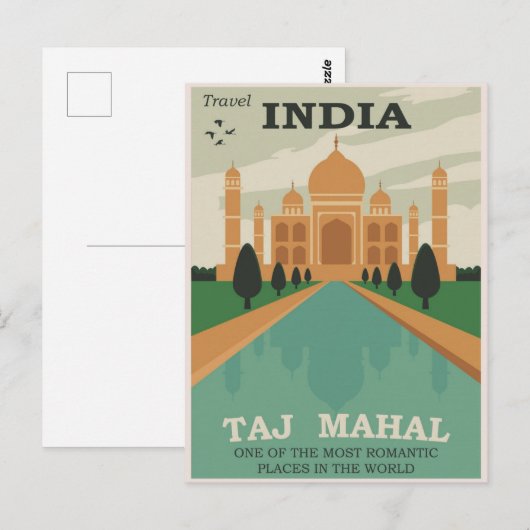 India Taj Mahal Vintage Travel Briefkaart (Voorkant / Achterkant)