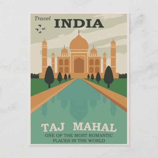India Taj Mahal Vintage Travel Briefkaart (Voorkant)