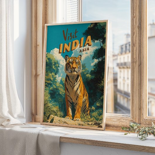 India Tiger Vintage Travel Poster