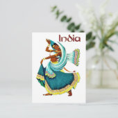 India, traditionele dansende vrouw, oud reizen briefkaart (Staand voorkant)