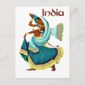 India, traditionele dansende vrouw, oud reizen briefkaart (Voorkant)