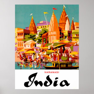 India, traditionele gebouwen in de stad Varanasi Poster