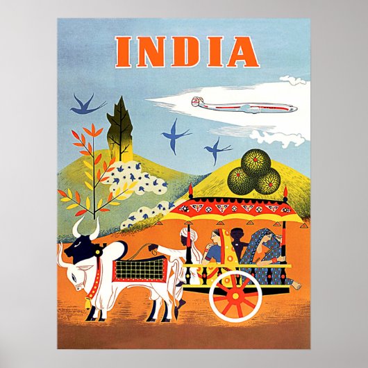 India, traditionele kunst, mensen in kiots, vintag poster (Voorkant)
