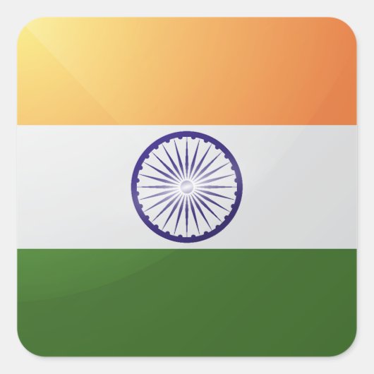 India vierkante glossy vlag sticker (Voorkant)