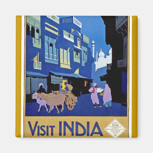 India - Vintage reizen - Bezoek India Magneet (Voorkant)