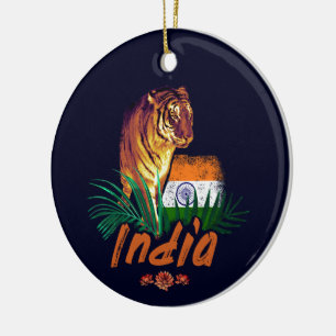 India Vintage Tijger Met Vlag Retro Lotus Souvenir Keramisch Ornament