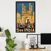 India Vintage Travel Poster en Retro Prints (Thuiskantoor)