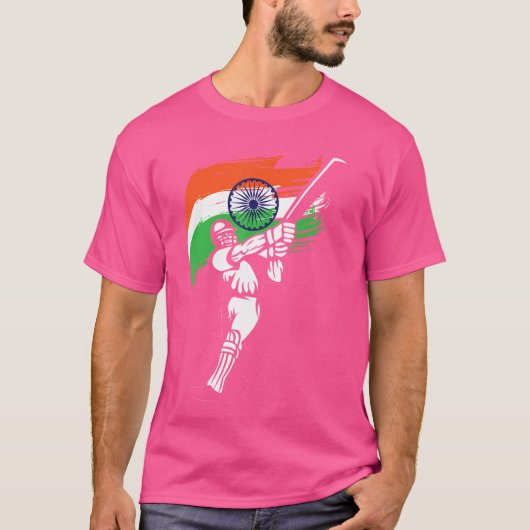 India Vlag Batsman Cricket T-shirt (Voorkant)