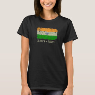 India Vlag Coördinaten Mannen Vrouwen Indiase Erfg T-shirt