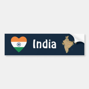 India Vlag Hart + Landkaart Bumpersticker