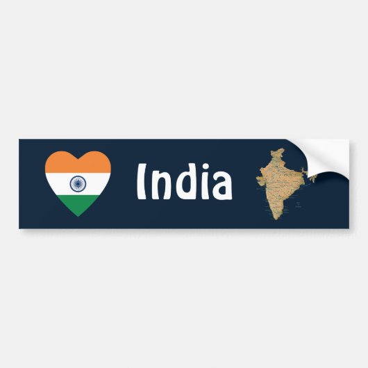 India Vlag Hart + Landkaart Bumpersticker (Voorkant)
