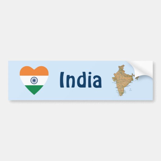 India Vlag Hart + Landkaart Bumpersticker (Voorkant)
