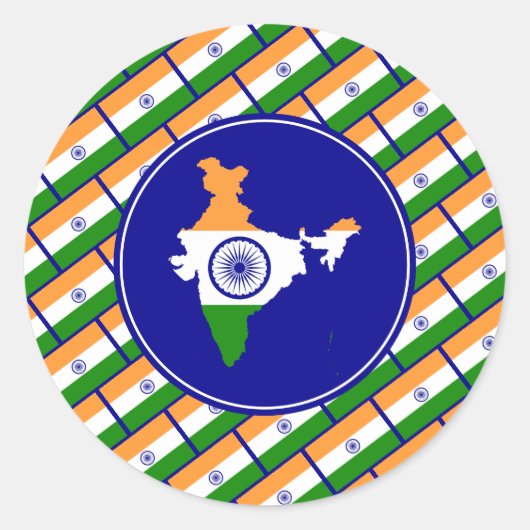 INDIA VLAG Indiase kaart Stijlvol Patriottisch Ronde Sticker (Voorkant)