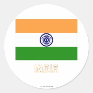 India Vlag met naam Ronde Sticker