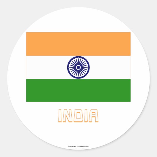 India Vlag met naam Ronde Sticker (Voorkant)