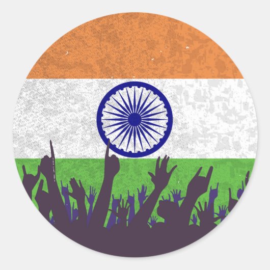 India Vlag met publiek Ronde Sticker (Voorkant)