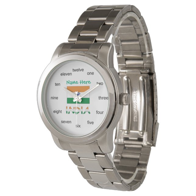 India Vlag Vrouwen Oversized Silvertone Horloge (Gekanteld)