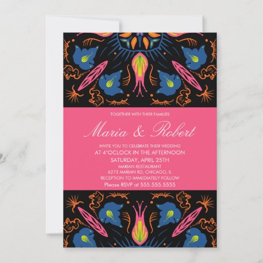 India Weddenschap Elephant Floral Black Invitat Kaart (Voorkant)
