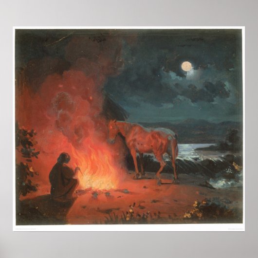 Indiaan door een kampvuur (0744A) Poster (Voorkant)