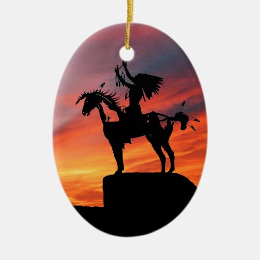 Indiaan en paard keramisch ornament (Voorkant)