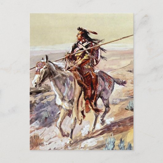 “Indiaan met speer” Cowboy Kunst van Charles Russe Briefkaart (Voorkant)