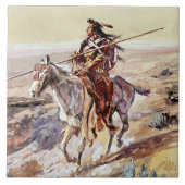 “Indiaan met speer” Cowboy Kunst van Charles Russe Tegeltje (Voorkant)